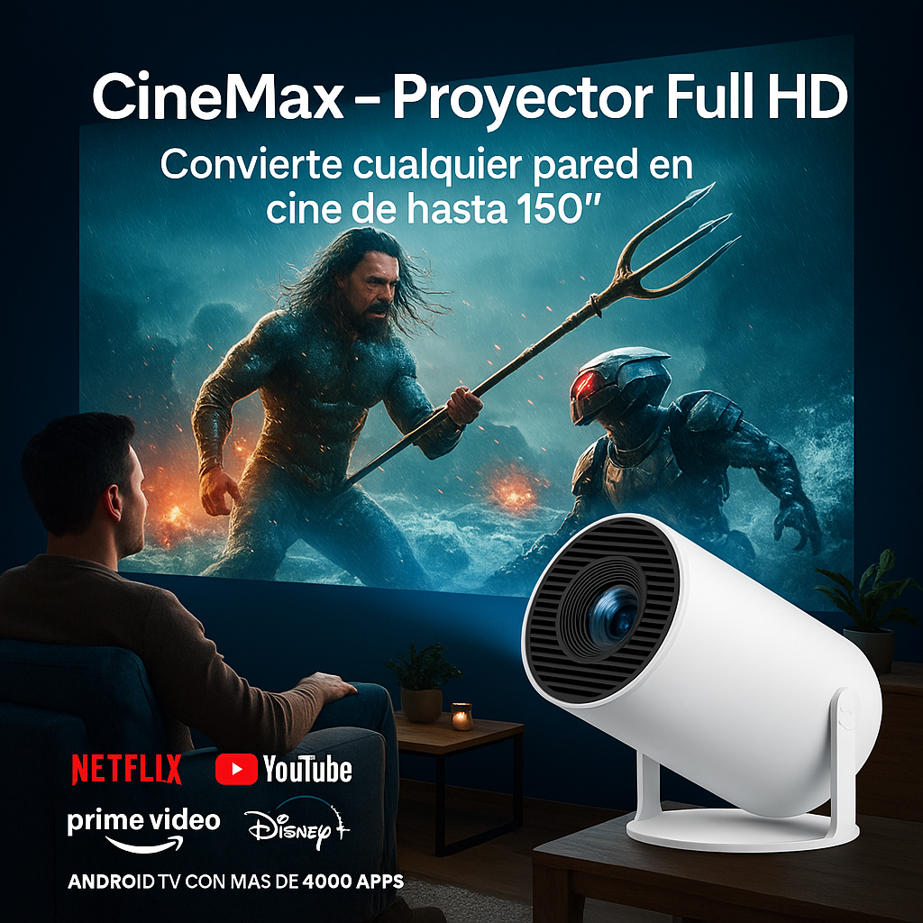 CineMax - Proyector Full HD +1 Año de Suscripción a Disney+ e Netflix Premium Gratis
