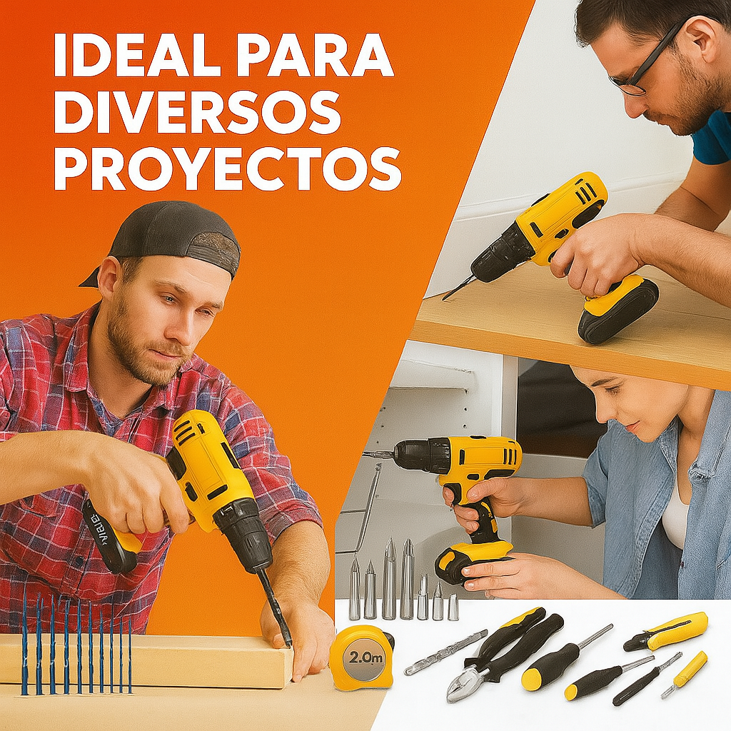 Taladro Inalámbrico CON 2 POTENTES BATERÍAS Y ACCESORIOS DE REGALO⚡