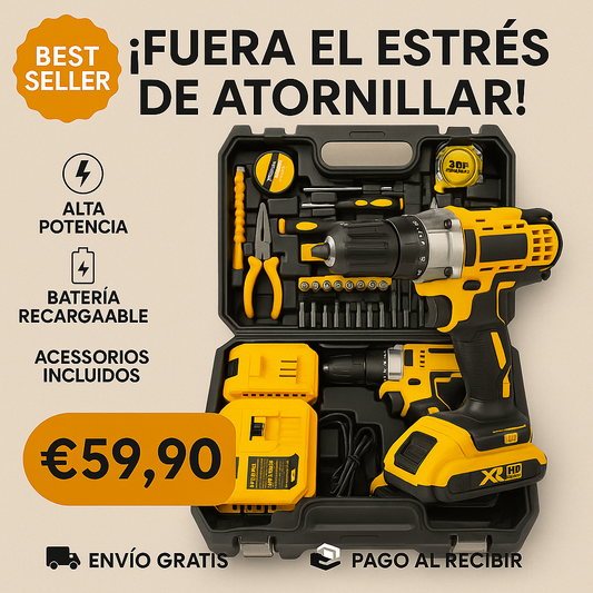Taladro Inalámbrico CON 2 POTENTES BATERÍAS Y ACCESORIOS DE REGALO⚡