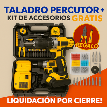 Taladro Inalámbrico CON 2 POTENTES BATERÍAS Y ACCESORIOS DE REGALO⚡