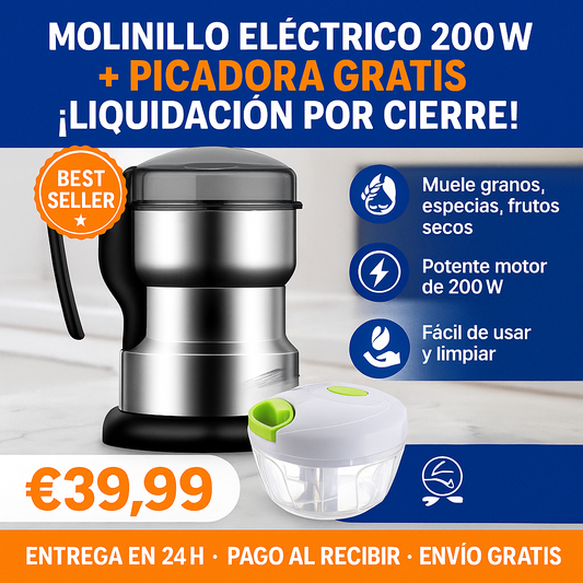 🔥 Molinillo Eléctrico 200W 5 em 1 + Picadora MiniChef GRATIS – ¡Liquidación Final por Cierre de Tienda!