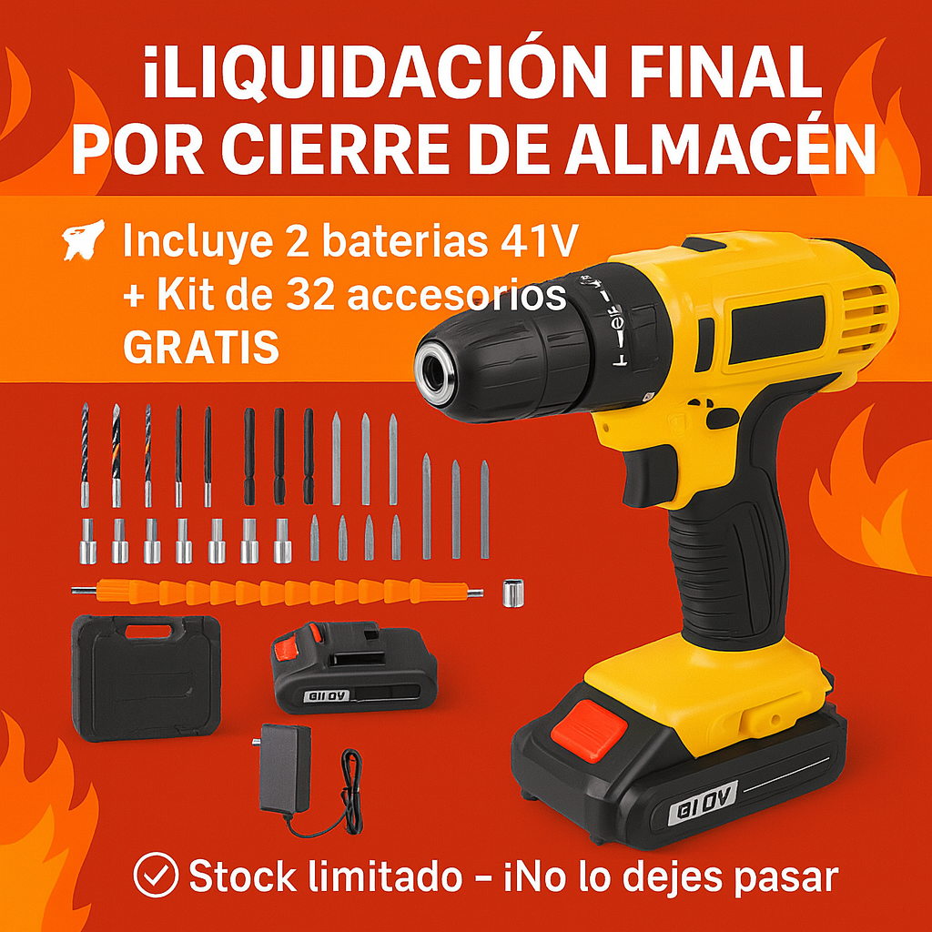 Taladro Inalámbrico CON 2 POTENTES BATERÍAS Y ACCESORIOS DE REGALO⚡