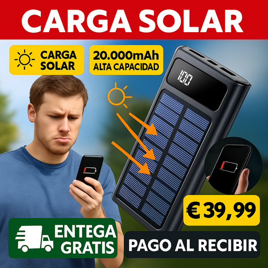 Bateria Portatil Solar 20000 mAh - Carga sin enchufes