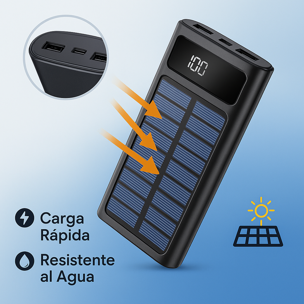 Bateria Portatil Solar 20000 mAh - Carga sin enchufes