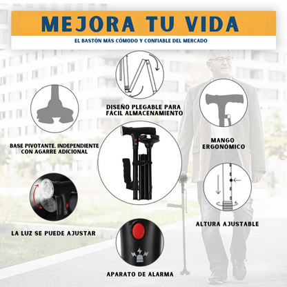 FlexStep ™ - Bastón Plegable Doble Asa y Linterna