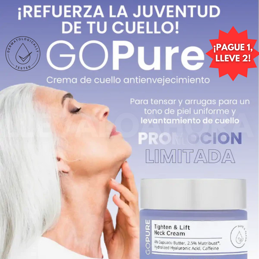 Elimina la flacidez del cuello y luce 10 años más joven | Crema Reafirmante GoPure® 2x1 💎