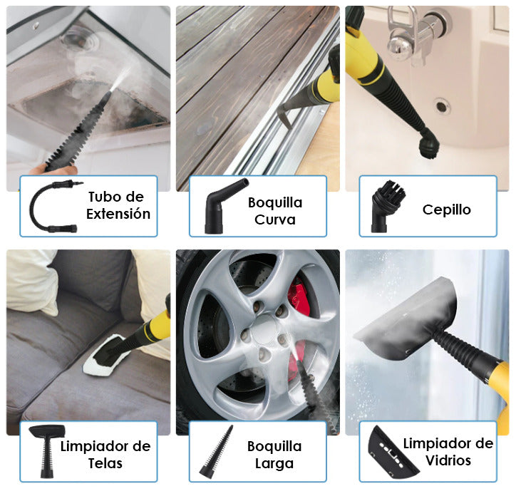 LIMPIADOR A VAPOR MULTIUSOS + 9 ACCESORIOS GRATIS!